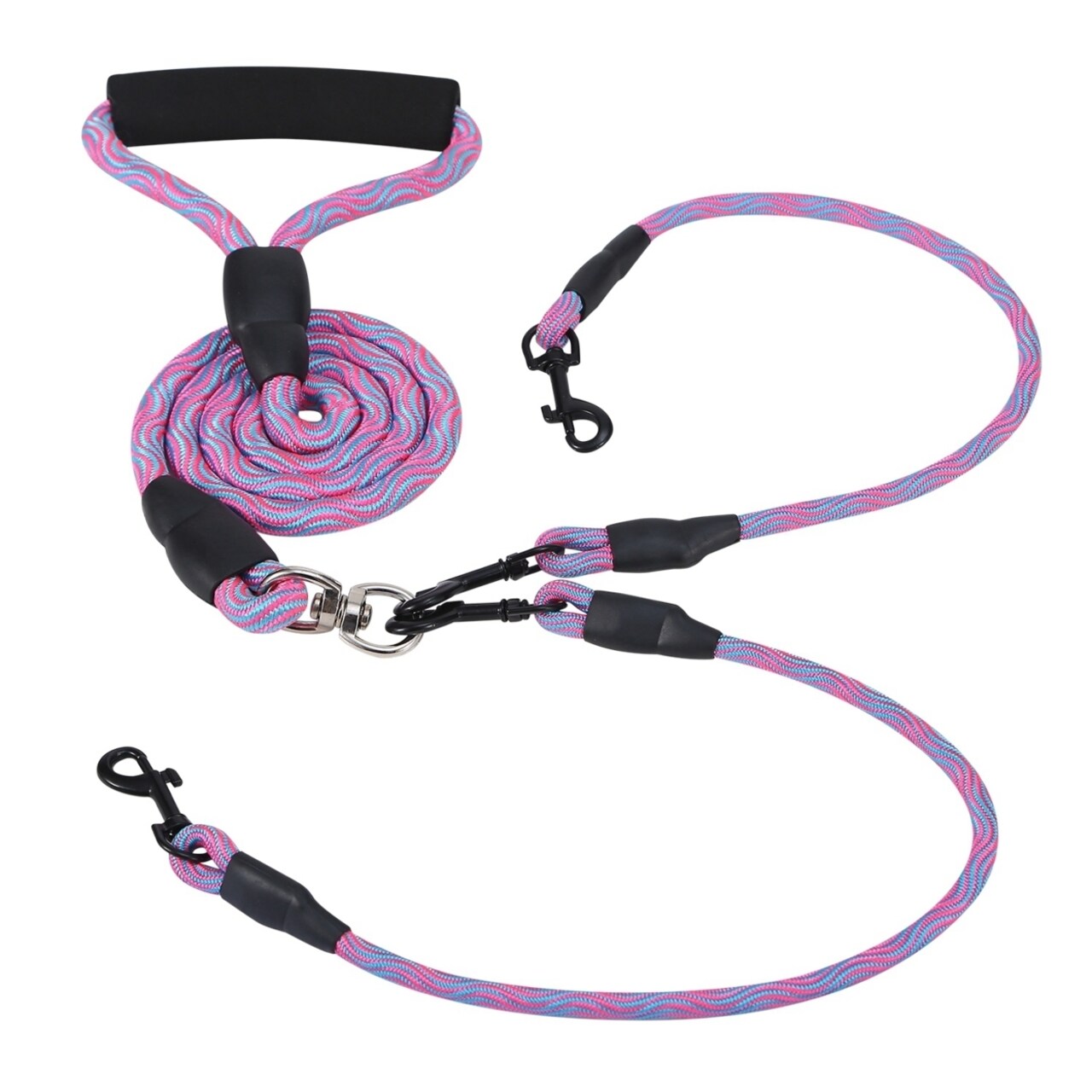 Double Dog Leash Reflective No Tangle With Swivel Coupler Padded Handle 44Lbs